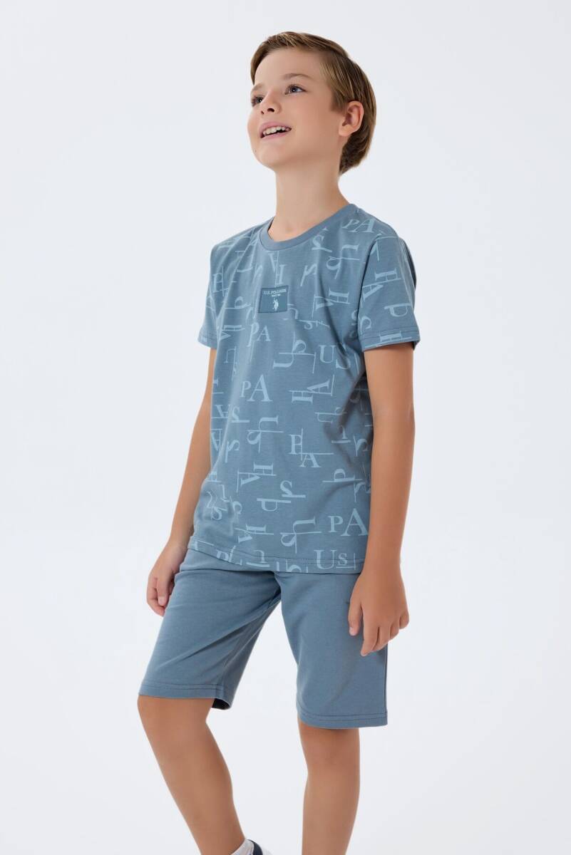 U.S. Polo Assn. Erkek Çocuk %100 Pamuk Bisiklet Yaka Nakışlı Yazlık Regular Fit Mavi Bermuda Takım US2411-C-V1 - 1