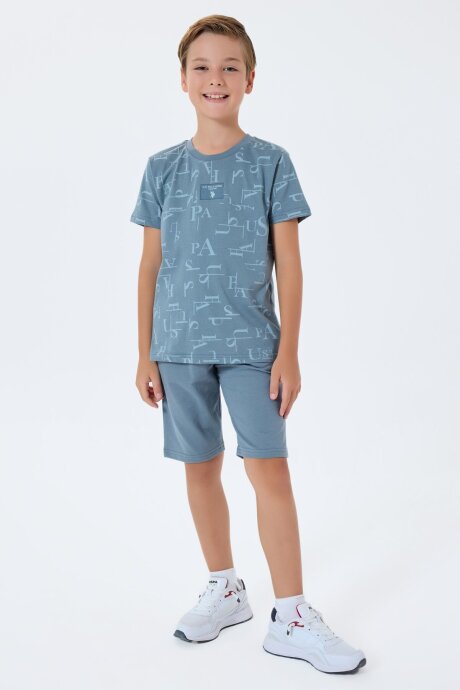 U.S. Polo Assn. Erkek Çocuk %100 Pamuk Bisiklet Yaka Nakışlı Yazlık Regular Fit Mavi Bermuda Takım US2411-C-V1 - 2