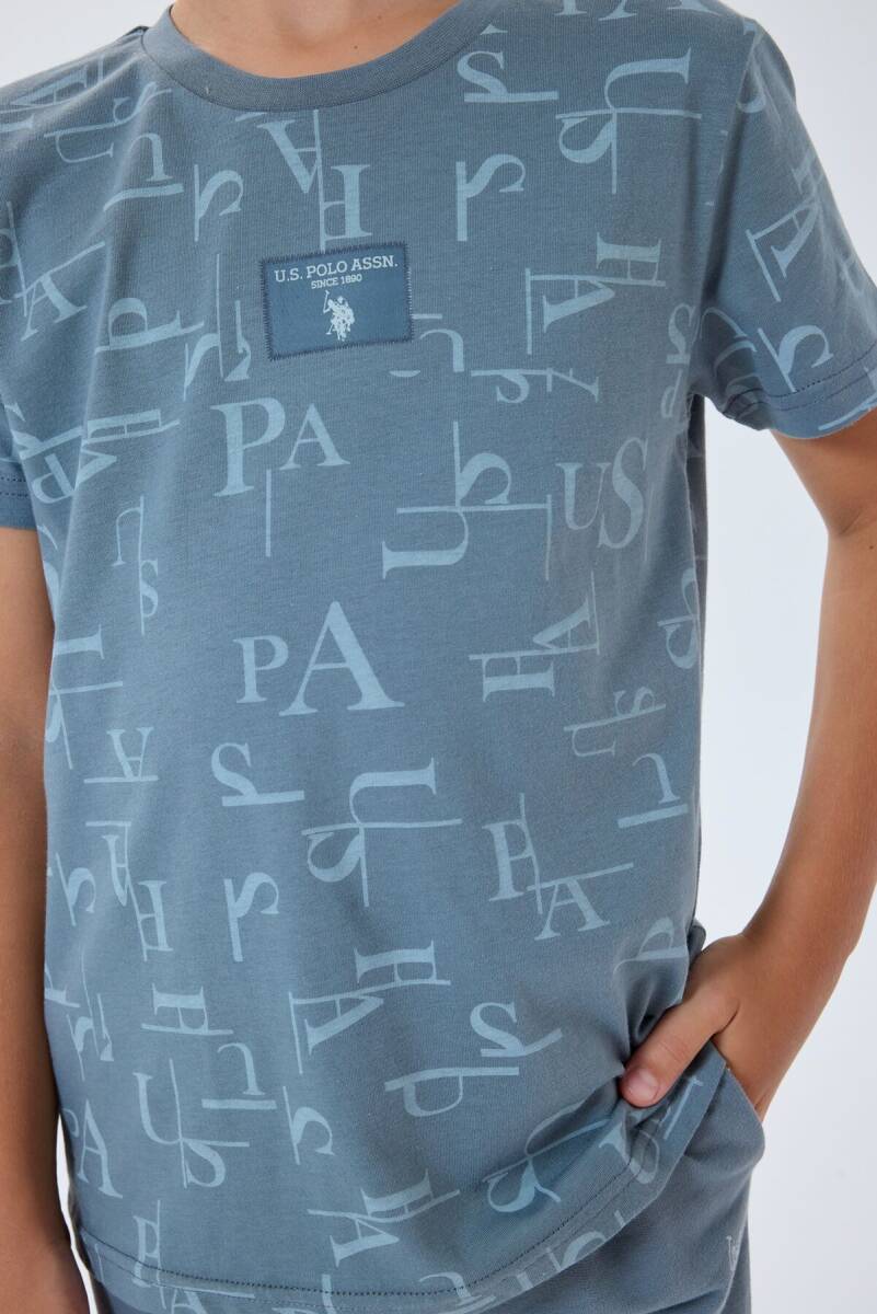 U.S. Polo Assn. Erkek Çocuk %100 Pamuk Bisiklet Yaka Nakışlı Yazlık Regular Fit Mavi Bermuda Takım US2411-C-V1 - 3