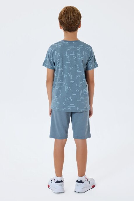 U.S. Polo Assn. Erkek Çocuk %100 Pamuk Bisiklet Yaka Nakışlı Yazlık Regular Fit Mavi Bermuda Takım US2411-C-V1 - 4