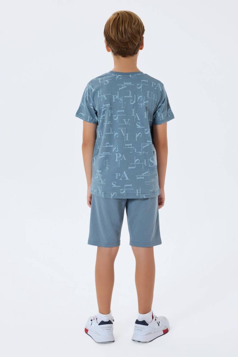 U.S. Polo Assn. Erkek Çocuk %100 Pamuk Bisiklet Yaka Nakışlı Yazlık Regular Fit Mavi Bermuda Takım US2411-C-V1 - 4