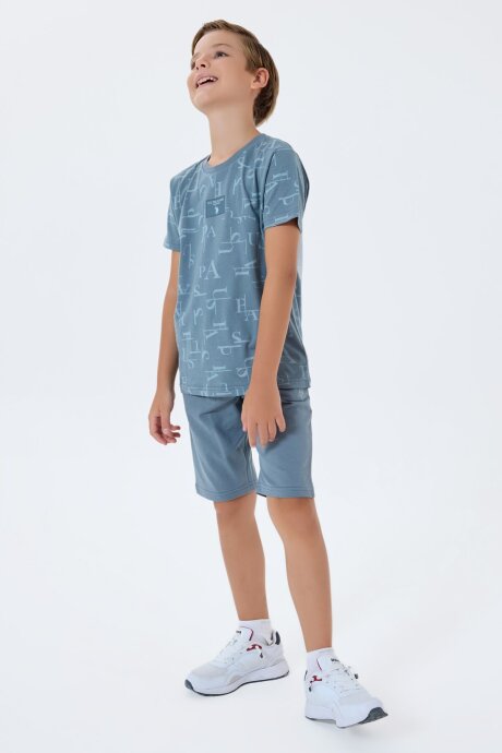 U.S. Polo Assn. Erkek Çocuk %100 Pamuk Bisiklet Yaka Nakışlı Yazlık Regular Fit Mavi Bermuda Takım US2411-C-V1 - 5