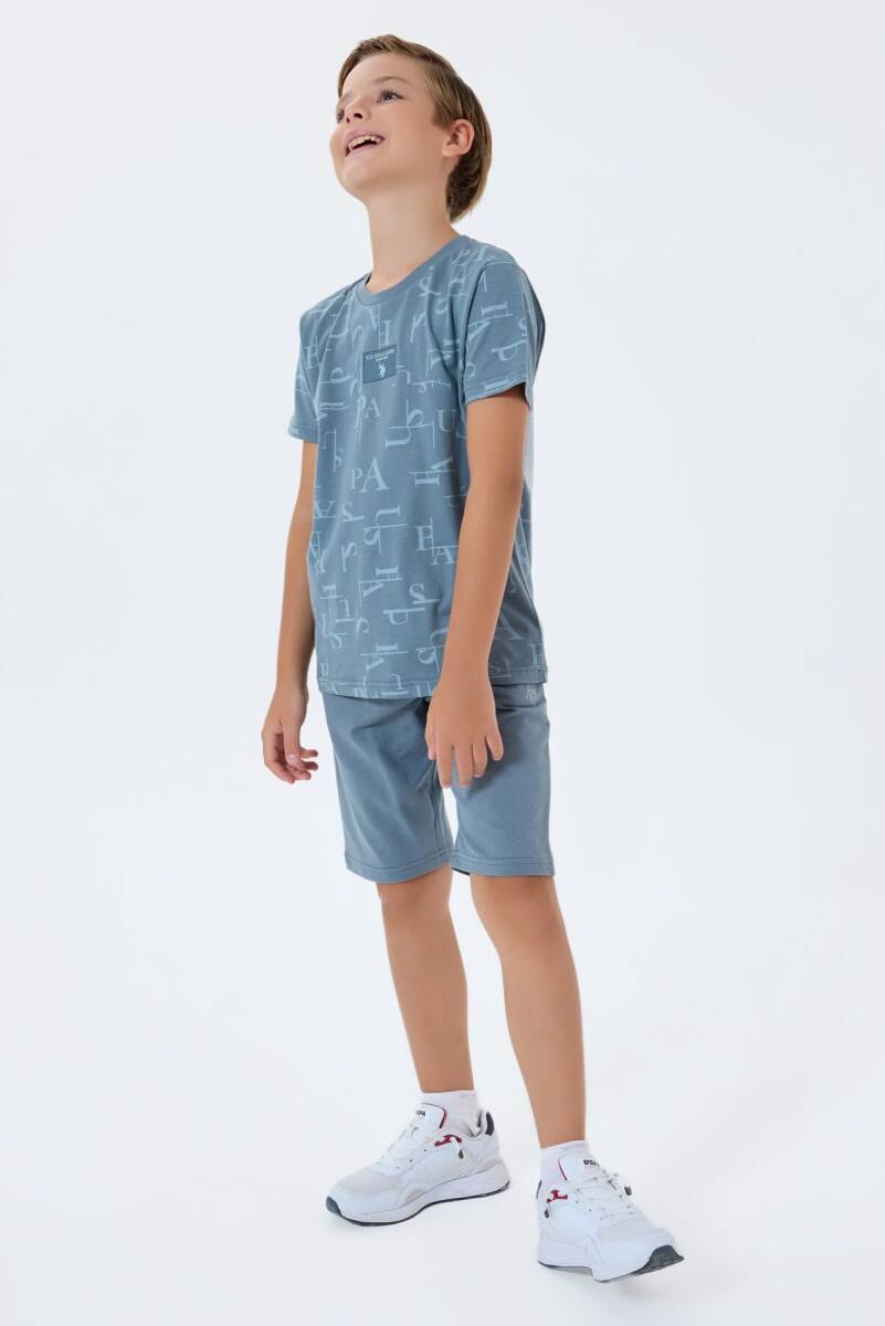 U.S. Polo Assn. Erkek Çocuk %100 Pamuk Bisiklet Yaka Nakışlı Yazlık Regular Fit Mavi Bermuda Takım US2411-C-V1 - 5