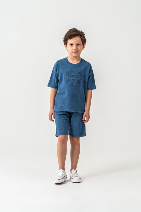 U.S. Polo Assn. Erkek Çocuk Bisiklet Yaka Nakışlı Yazlık Regular Fit Mavi Bermuda Takım US2436-C-V4 (1)