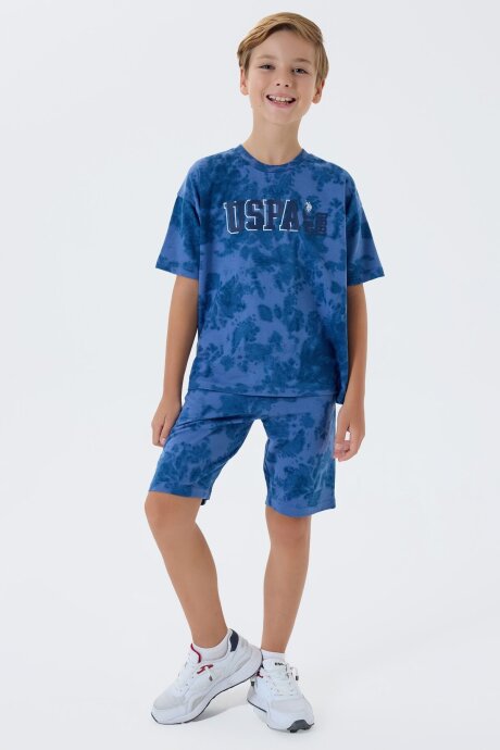 U.S. Polo Assn. Erkek Çocuk %100 Pamuk Bisiklet Yaka Nakışlı Yazlık Regular Fit Mavi Bermuda Takım US2438-C-V4 - 2