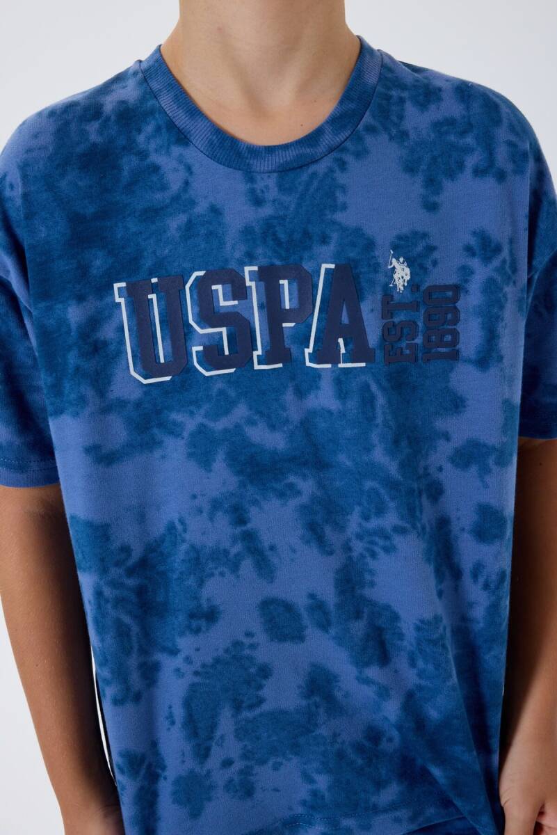 U.S. Polo Assn. Erkek Çocuk %100 Pamuk Bisiklet Yaka Nakışlı Yazlık Regular Fit Mavi Bermuda Takım US2438-C-V4 - 3