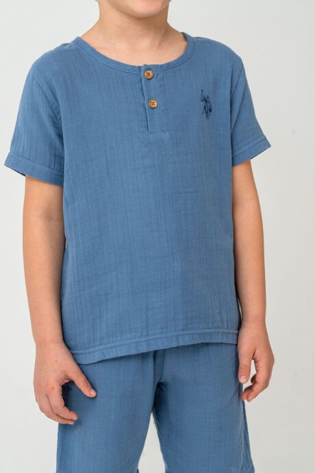 U.S. Polo Assn. Erkek Çocuk Bisiklet Yaka Nakışlı Yazlık Regular Fit Mavi Bermuda Takım US2439-C-V1 - 3