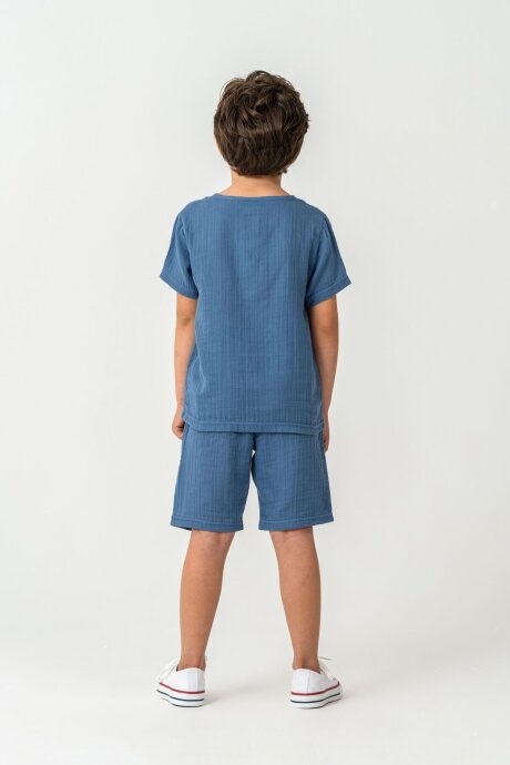 U.S. Polo Assn. Erkek Çocuk Bisiklet Yaka Nakışlı Yazlık Regular Fit Mavi Bermuda Takım US2439-C-V1 - 4