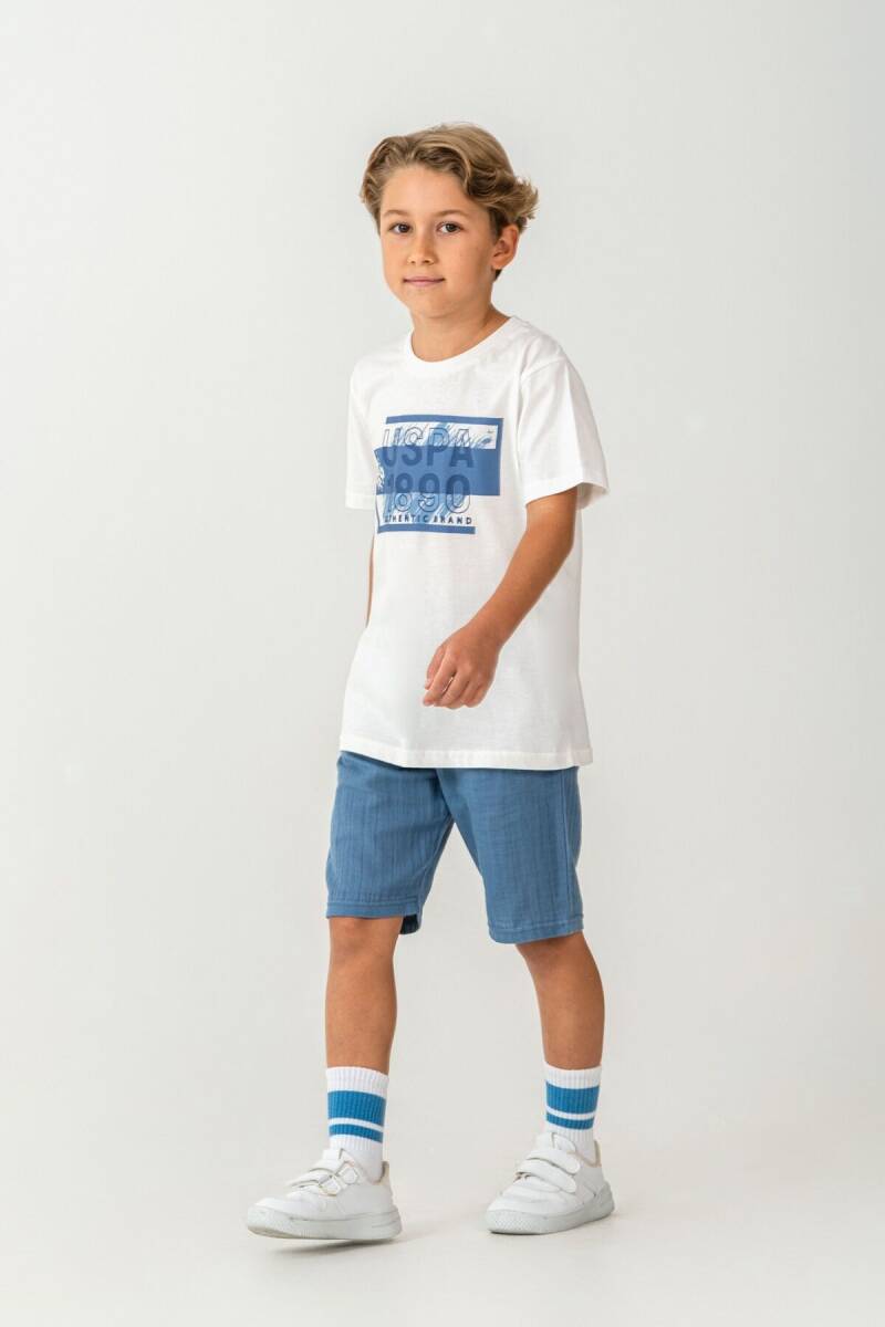 U.S. Polo Assn. Erkek Çocuk %100 Pamuk Bisiklet Yaka Nakışlı Yazlık Regular Fit Mavi Bermuda Takım US2440-C-V2 - 1