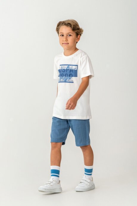 U.S. Polo Assn. Erkek Çocuk Bisiklet Yaka Nakışlı Yazlık Regular Fit Mavi Bermuda Takım US2440-C-V2