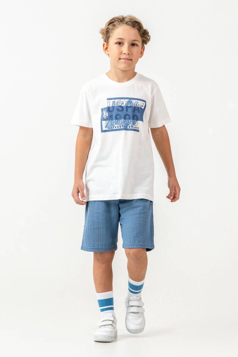 U.S. Polo Assn. Erkek Çocuk Bisiklet Yaka Nakışlı Yazlık Regular Fit Mavi Bermuda Takım US2440-C-V2 - 2