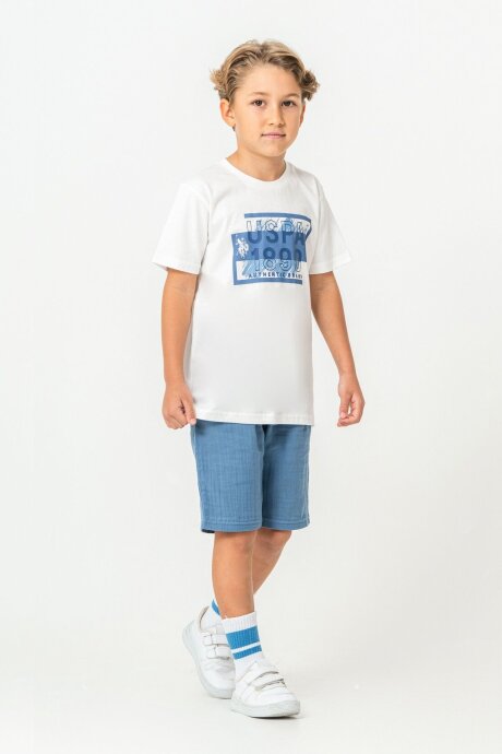 U.S. Polo Assn. Erkek Çocuk Bisiklet Yaka Nakışlı Yazlık Regular Fit Mavi Bermuda Takım US2440-C-V2 - 5