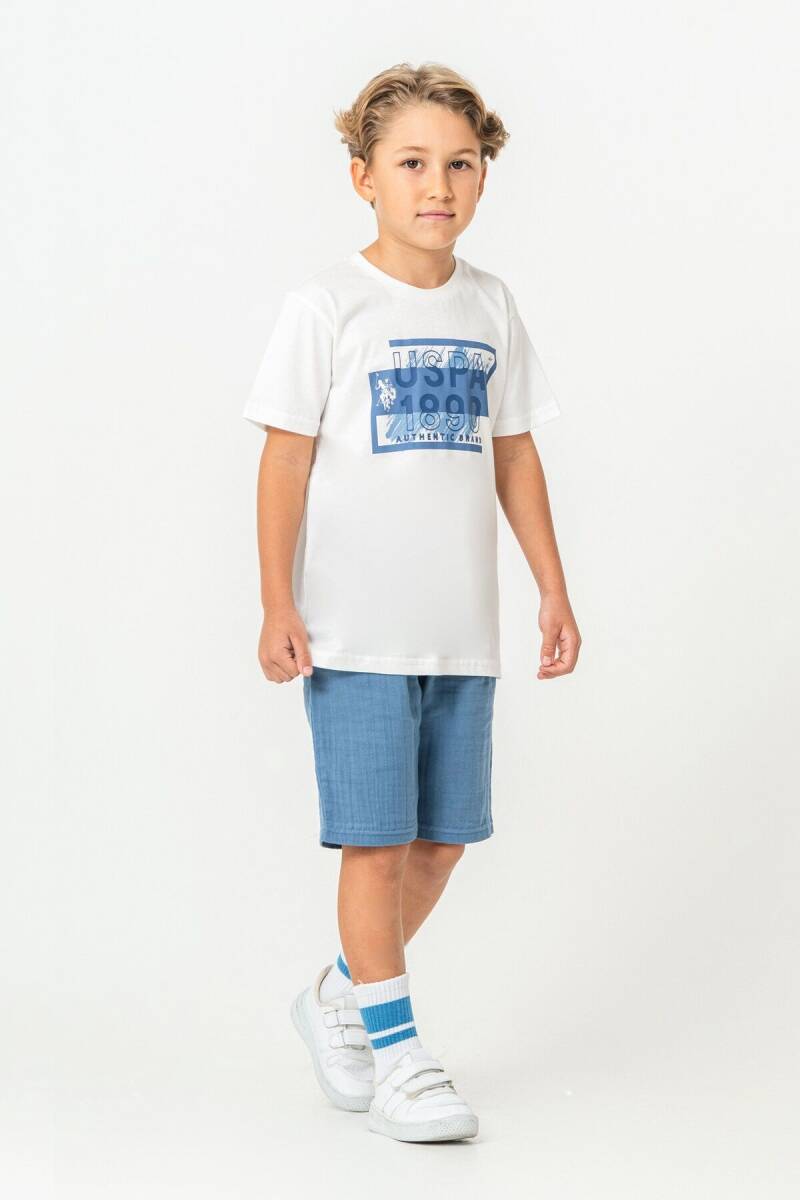 U.S. Polo Assn. Erkek Çocuk Bisiklet Yaka Nakışlı Yazlık Regular Fit Mavi Bermuda Takım US2440-C-V2 - 5