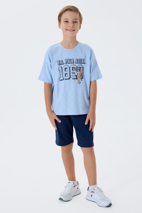 U.S. Polo Assn. Erkek Çocuk %100 Pamuk Bisiklet Yaka Nakışlı Yazlık Regular Fit Mavi Bermuda Takım US2444-C-V1 - 2