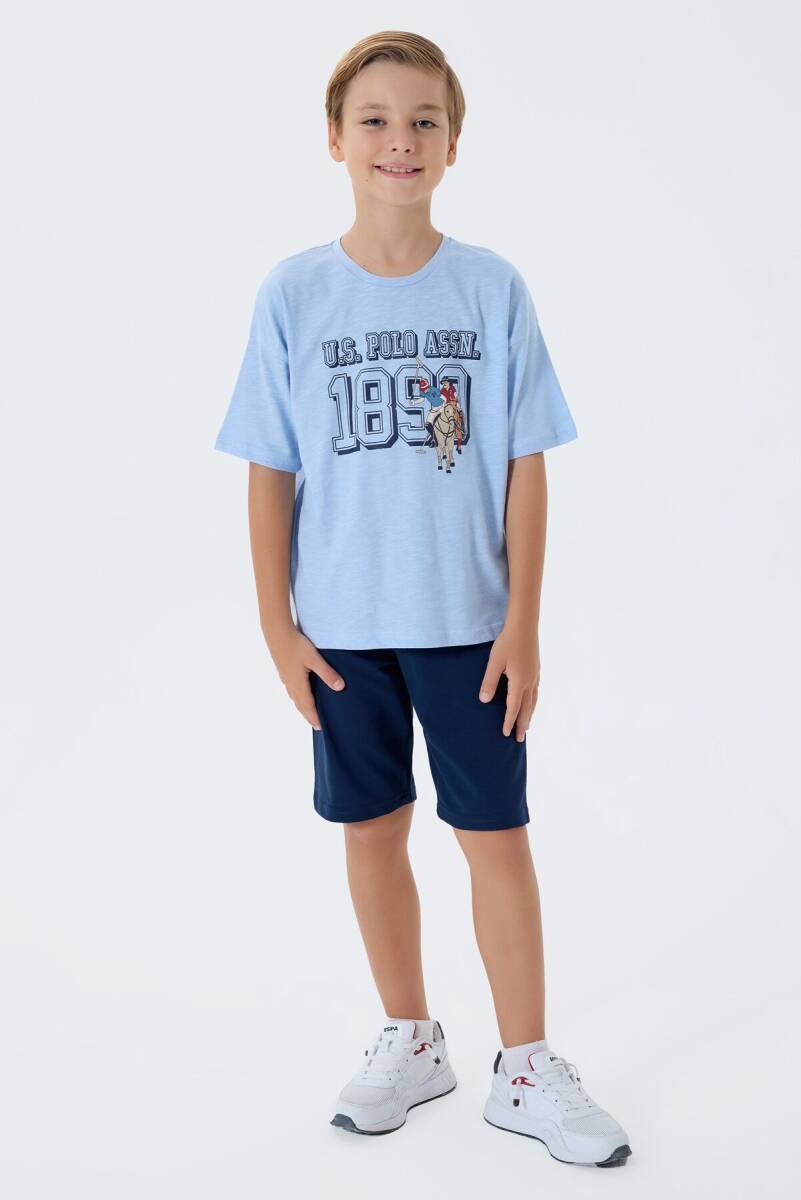 U.S. Polo Assn. Erkek Çocuk %100 Pamuk Bisiklet Yaka Nakışlı Yazlık Regular Fit Mavi Bermuda Takım US2444-C-V1 - 2