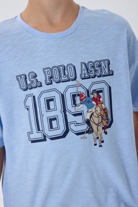 U.S. Polo Assn. Erkek Çocuk %100 Pamuk Bisiklet Yaka Nakışlı Yazlık Regular Fit Mavi Bermuda Takım US2444-C-V1 - 3