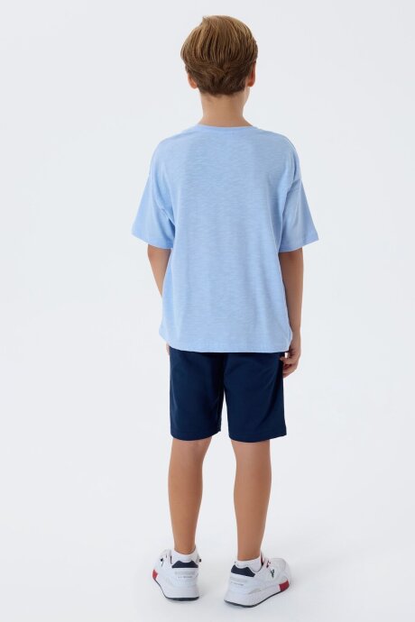 U.S. Polo Assn. Erkek Çocuk %100 Pamuk Bisiklet Yaka Nakışlı Yazlık Regular Fit Mavi Bermuda Takım US2444-C-V1 - 4