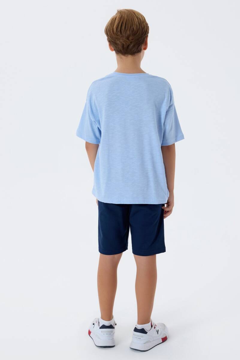 U.S. Polo Assn. Erkek Çocuk %100 Pamuk Bisiklet Yaka Nakışlı Yazlık Regular Fit Mavi Bermuda Takım US2444-C-V1 - 4