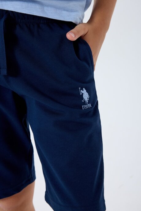 U.S. Polo Assn. Erkek Çocuk %100 Pamuk Bisiklet Yaka Nakışlı Yazlık Regular Fit Mavi Bermuda Takım US2444-C-V1 - 5