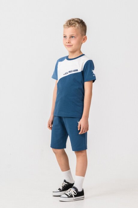 U.S. Polo Assn. Erkek Çocuk Bisiklet Yaka Yazlık Mavi Bermuda Takım US2407-C-V2