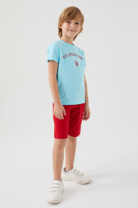 U.S. Polo Assn. Erkek Çocuk Pamuklu Bisiklet Yaka Pigment Baskılı Yazlık Regular Fit Mavi Bermuda Takım US1369-C-V2 - 2