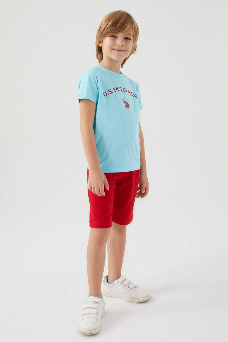 U.S. Polo Assn. Erkek Çocuk Pamuklu Bisiklet Yaka Pigment Baskılı Yazlık Regular Fit Mavi Bermuda Takım US1369-C-V2 - 2