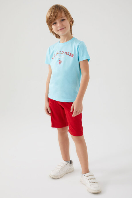 U.S. Polo Assn. Erkek Çocuk Pamuklu Bisiklet Yaka Pigment Baskılı Yazlık Regular Fit Mavi Bermuda Takım US1369-C-V2 - 3