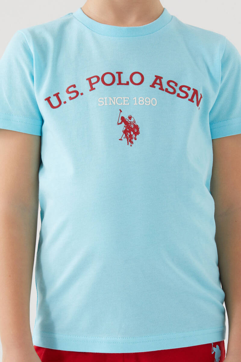 U.S. Polo Assn. Erkek Çocuk Pamuklu Bisiklet Yaka Pigment Baskılı Yazlık Regular Fit Mavi Bermuda Takım US1369-C-V2 - 4
