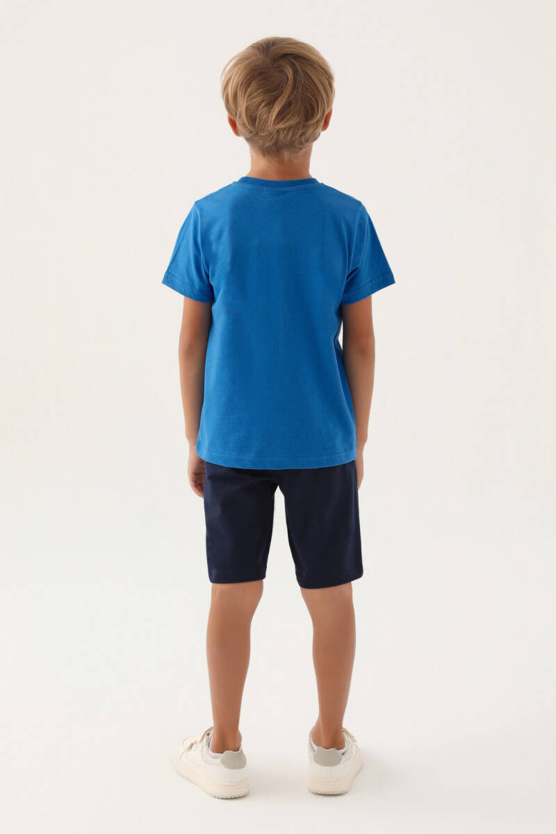 U.S. Polo Assn. Erkek Çocuk Pamuklu Bisiklet Yaka Pigment Baskılı Yazlık Regular Fit Mavi Bermuda Takım US1741-C-V1 - 5