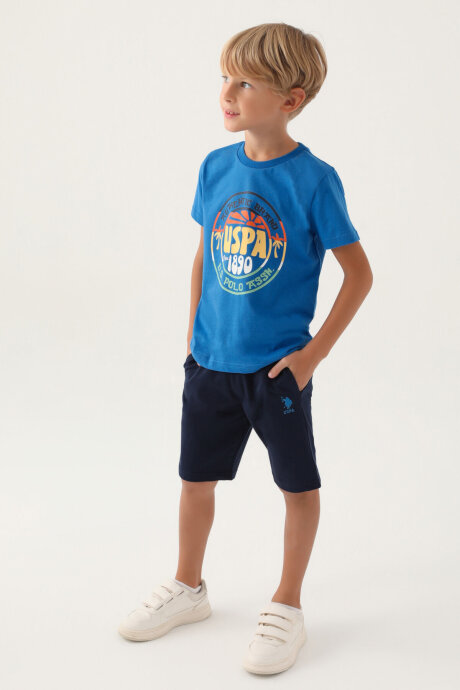 U.S. Polo Assn. Erkek Çocuk Bisiklet Yaka Pigment Baskılı Yazlık Regular Fit Mavi Bermuda Takım US1741-C-V1 - 1
