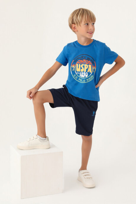 U.S. Polo Assn. Erkek Çocuk Bisiklet Yaka Pigment Baskılı Yazlık Regular Fit Mavi Bermuda Takım US1741-C-V1 - 3