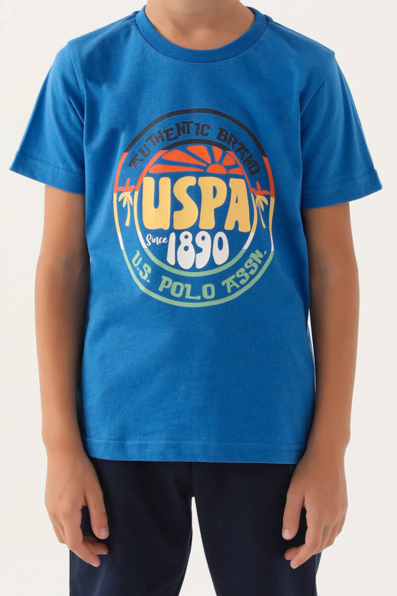 U.S. Polo Assn. Erkek Çocuk Bisiklet Yaka Pigment Baskılı Yazlık Regular Fit Mavi Bermuda Takım US1741-C-V1 - 4