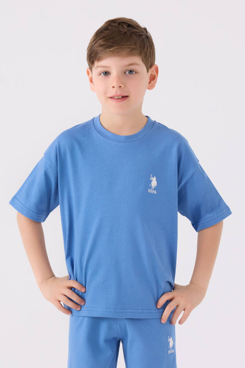 U.S. Polo Assn. Erkek Çocuk Pamuklu Bisiklet Yaka Sargı Nakışlı Yazlık Regular Fit Mavi Bermuda Takım US1779-C-V12 - 2