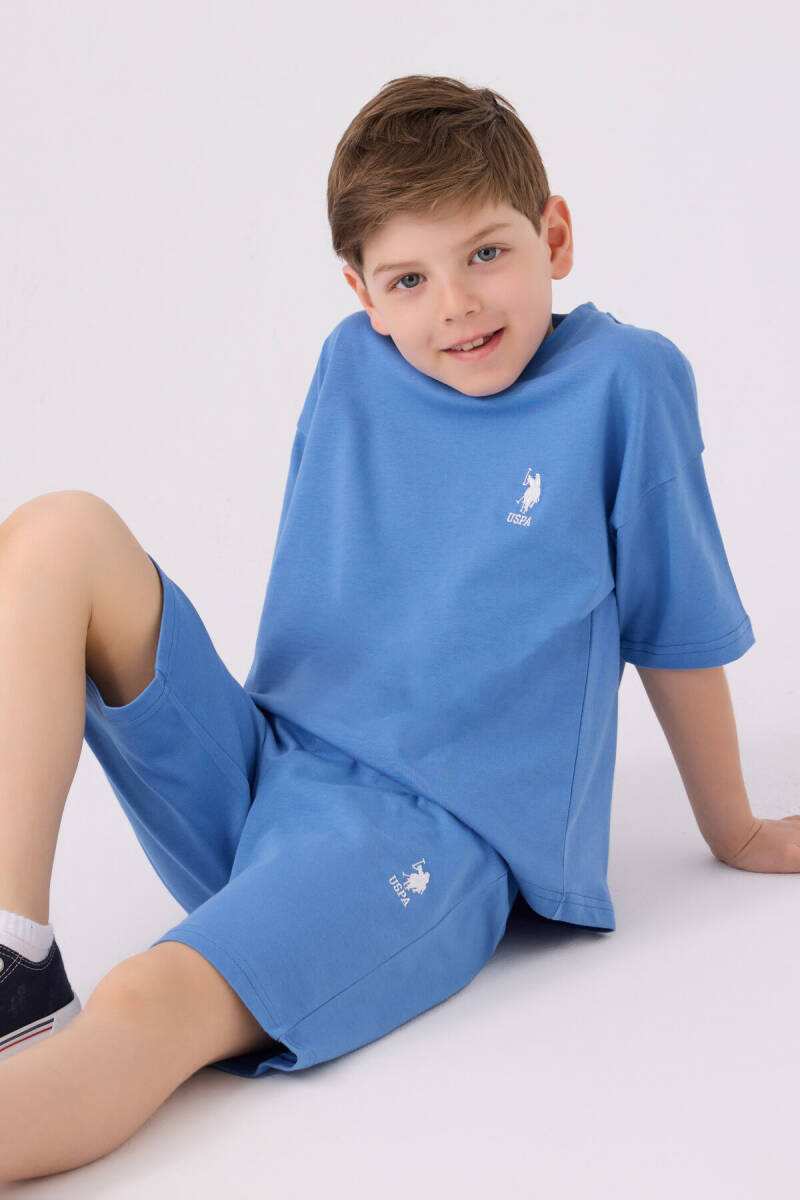 U.S. Polo Assn. Erkek Çocuk Pamuklu Bisiklet Yaka Sargı Nakışlı Yazlık Regular Fit Mavi Bermuda Takım US1779-C-V12 - 3
