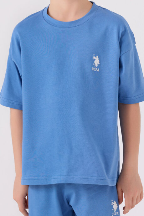 U.S. Polo Assn. Erkek Çocuk Pamuklu Bisiklet Yaka Sargı Nakışlı Yazlık Regular Fit Mavi Bermuda Takım US1779-C-V12 - 4