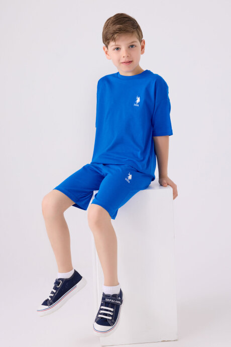 U.S. Polo Assn. Erkek Çocuk Pamuklu Bisiklet Yaka Sargı Nakışlı Yazlık Regular Fit Mavi Bermuda Takım US1779-C-V2