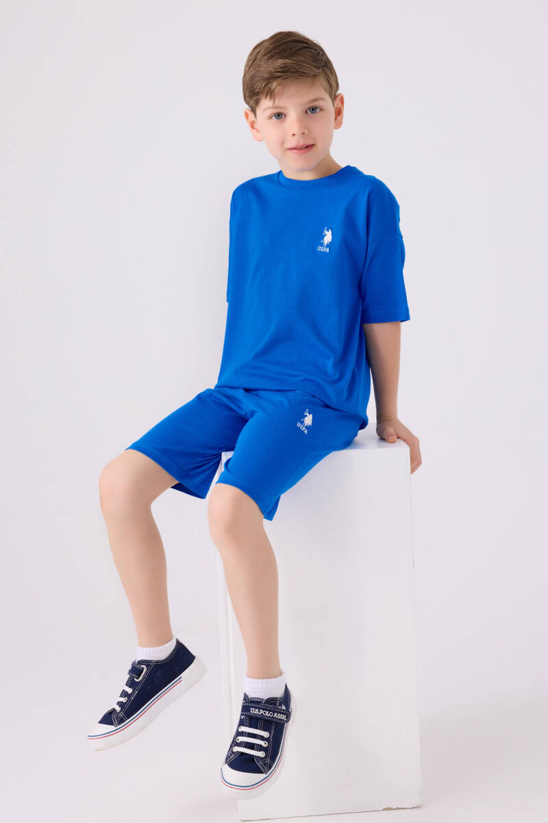 U.S. Polo Assn. Erkek Çocuk Pamuklu Bisiklet Yaka Sargı Nakışlı Yazlık Regular Fit Mavi Bermuda Takım US1779-C-V2 - 1