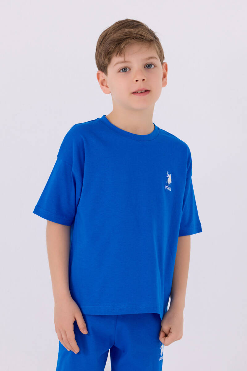 U.S. Polo Assn. Erkek Çocuk Pamuklu Bisiklet Yaka Sargı Nakışlı Yazlık Regular Fit Mavi Bermuda Takım US1779-C-V2 - 2