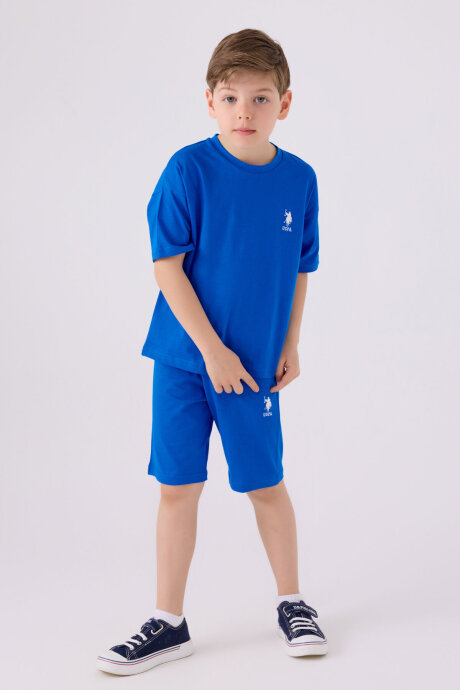 U.S. Polo Assn. Erkek Çocuk Pamuklu Bisiklet Yaka Sargı Nakışlı Yazlık Regular Fit Mavi Bermuda Takım US1779-C-V2 - 3