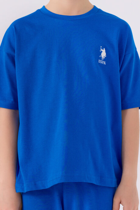 U.S. Polo Assn. Erkek Çocuk Pamuklu Bisiklet Yaka Sargı Nakışlı Yazlık Regular Fit Mavi Bermuda Takım US1779-C-V2 - 4