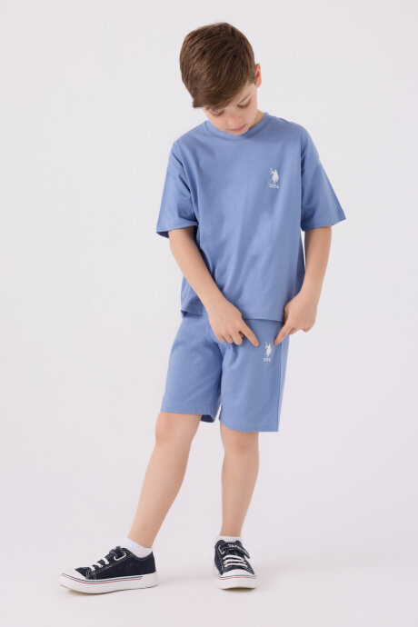 U.S. Polo Assn. Erkek Çocuk Bisiklet Yaka Sargı Nakışlı Yazlık Regular Fit Mavi Bermuda Takım US1779-C-V33