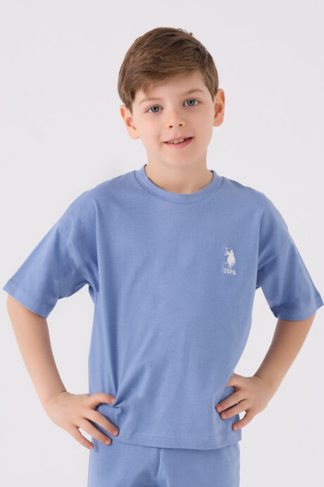 U.S. Polo Assn. Erkek Çocuk Bisiklet Yaka Sargı Nakışlı Yazlık Regular Fit Mavi Bermuda Takım US1779-C-V33 - 2