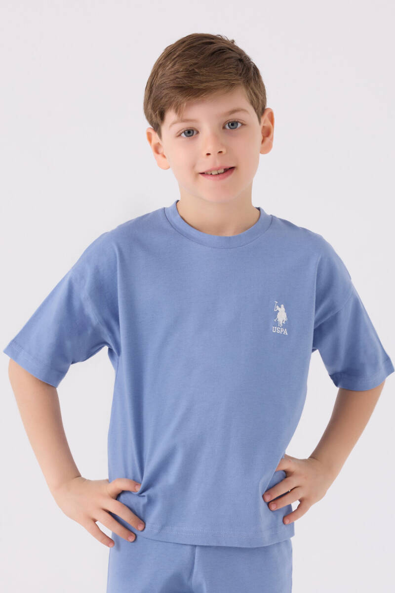 U.S. Polo Assn. Erkek Çocuk Bisiklet Yaka Sargı Nakışlı Yazlık Regular Fit Mavi Bermuda Takım US1779-C-V33 - 2