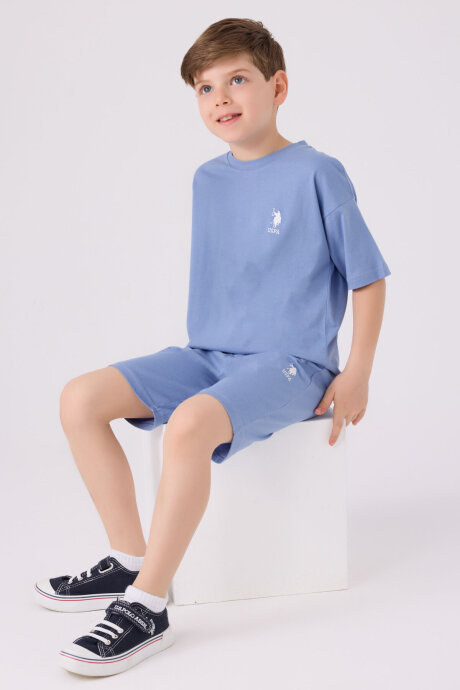 U.S. Polo Assn. Erkek Çocuk Bisiklet Yaka Sargı Nakışlı Yazlık Regular Fit Mavi Bermuda Takım US1779-C-V33 - 3