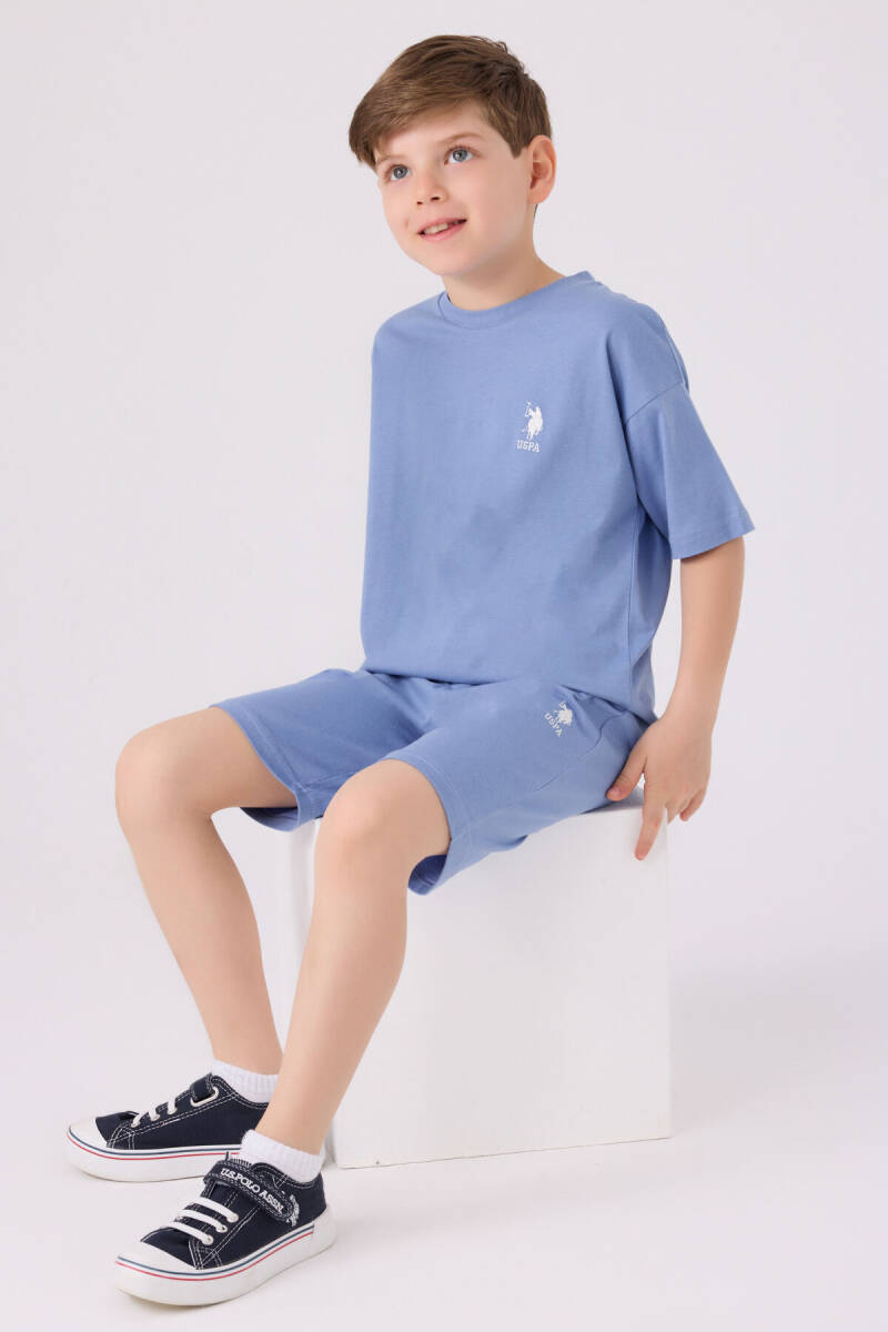 U.S. Polo Assn. Erkek Çocuk Bisiklet Yaka Sargı Nakışlı Yazlık Regular Fit Mavi Bermuda Takım US1779-C-V33 - 3