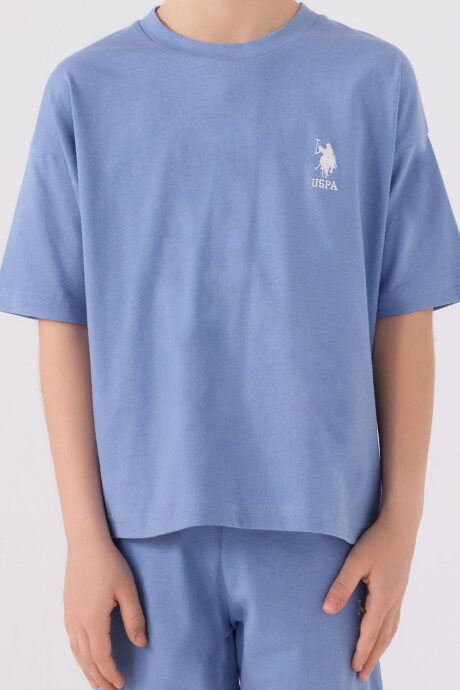 U.S. Polo Assn. Erkek Çocuk Bisiklet Yaka Sargı Nakışlı Yazlık Regular Fit Mavi Bermuda Takım US1779-C-V33 - 4