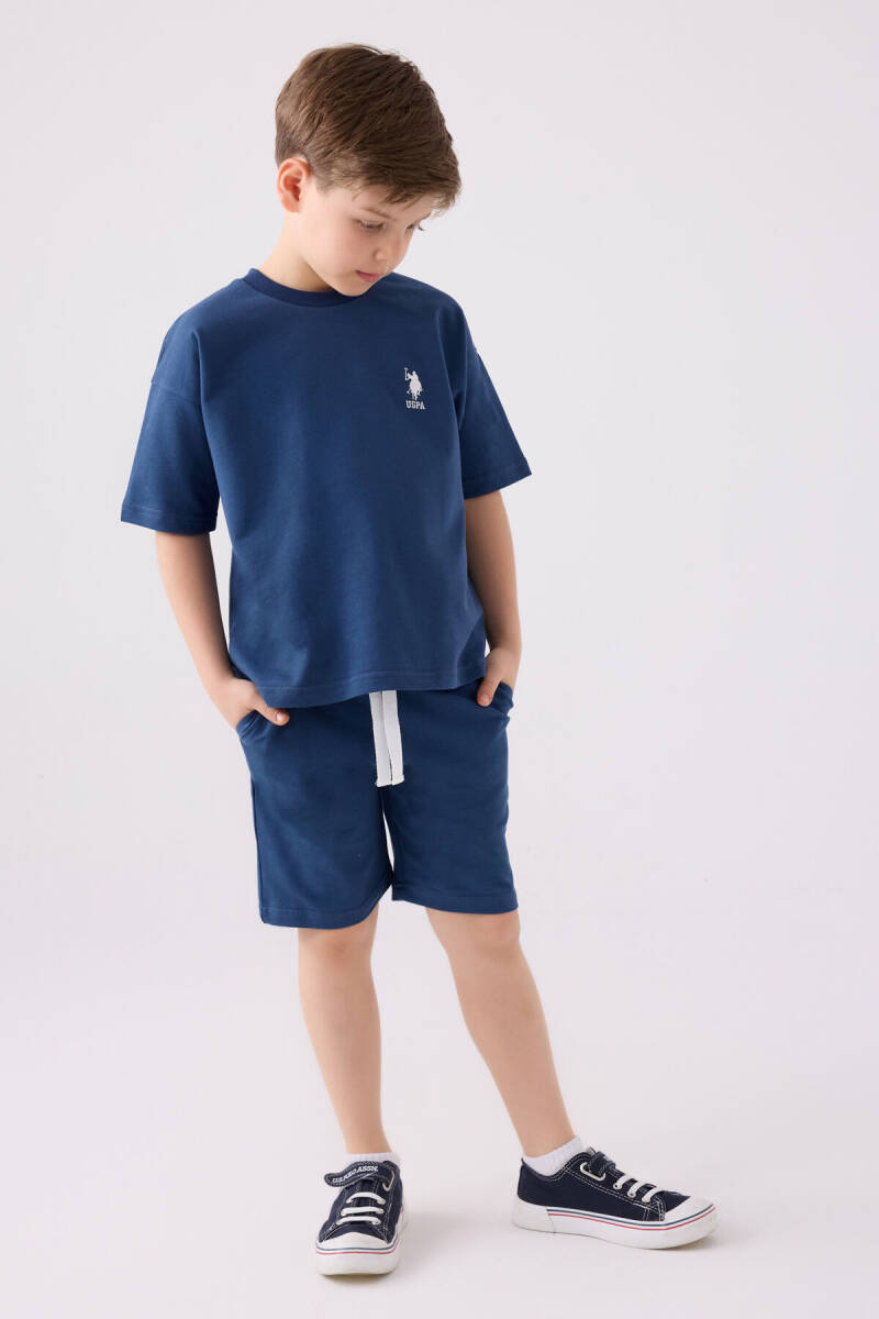 U.S. Polo Assn. Erkek Çocuk Pamuklu Bisiklet Yaka Sargı Nakışlı Yazlık Regular Fit Mavi Bermuda Takım US1780-C-V11 - 4