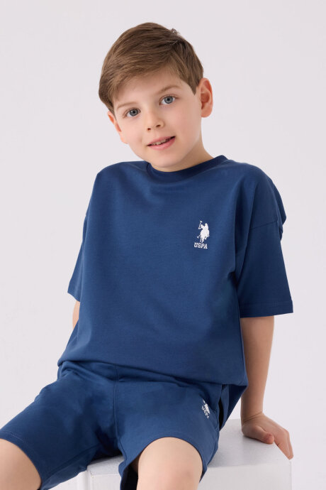 U.S. Polo Assn. Erkek Çocuk Pamuklu Bisiklet Yaka Sargı Nakışlı Yazlık Regular Fit Mavi Bermuda Takım US1780-C-V11 (1)