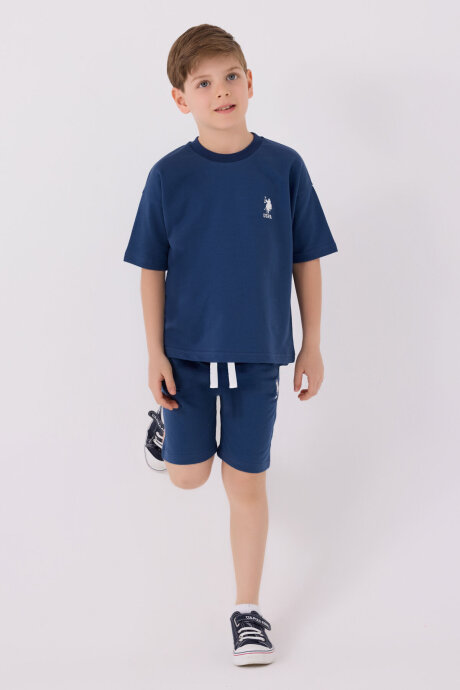 U.S. Polo Assn. Erkek Çocuk Pamuklu Bisiklet Yaka Sargı Nakışlı Yazlık Regular Fit Mavi Bermuda Takım US1780-C-V11