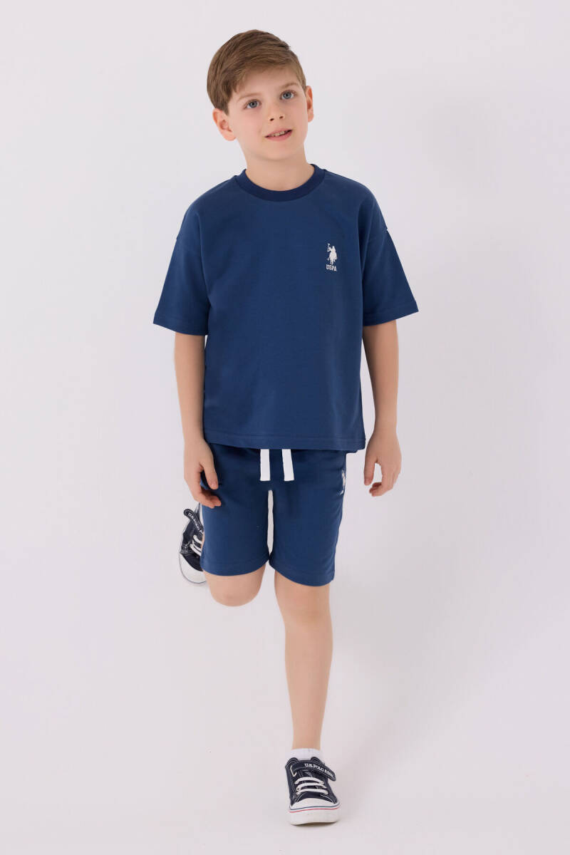 U.S. Polo Assn. Erkek Çocuk Pamuklu Bisiklet Yaka Sargı Nakışlı Yazlık Regular Fit Mavi Bermuda Takım US1780-C-V11 - 1